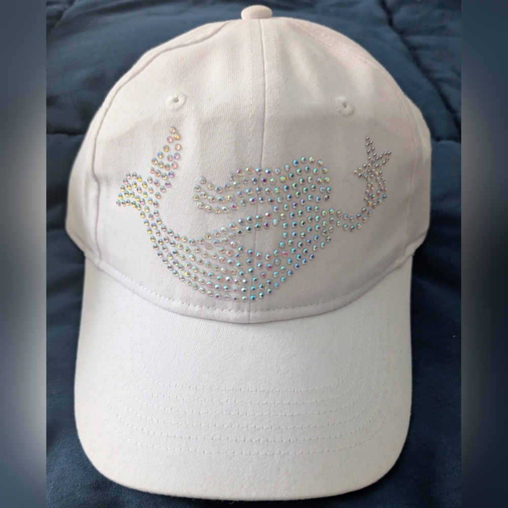 Women's White Baseball Cap with Iridescent Mermaid Crystal Design